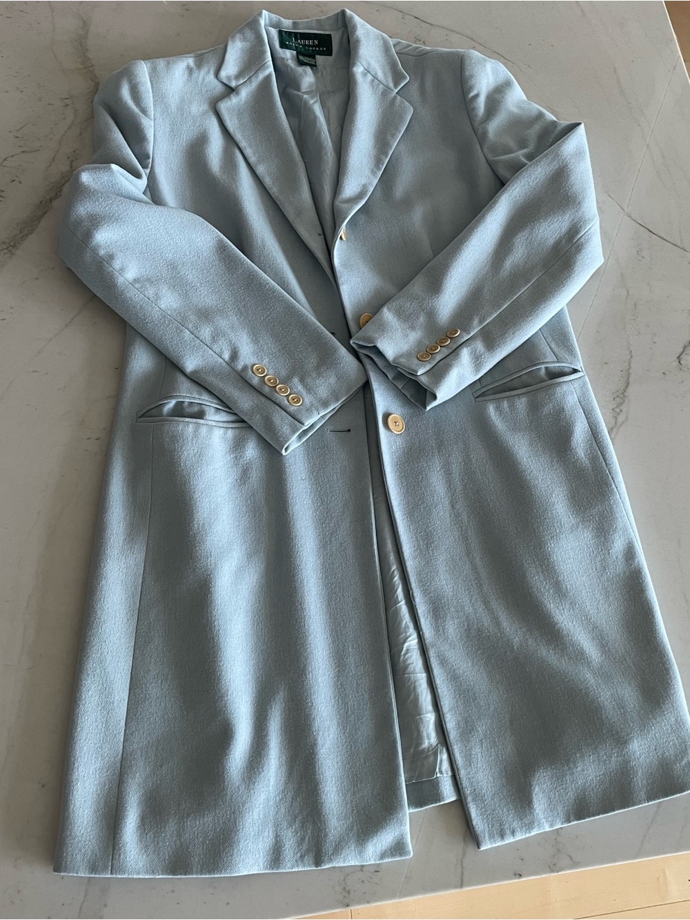 Lauren Ralph Lauren light Blue Single-Breasted Wool Coat Jacket Longline trench
